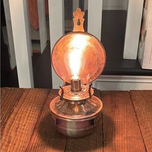 Vintage Copper Patina Converted Oil Lamp